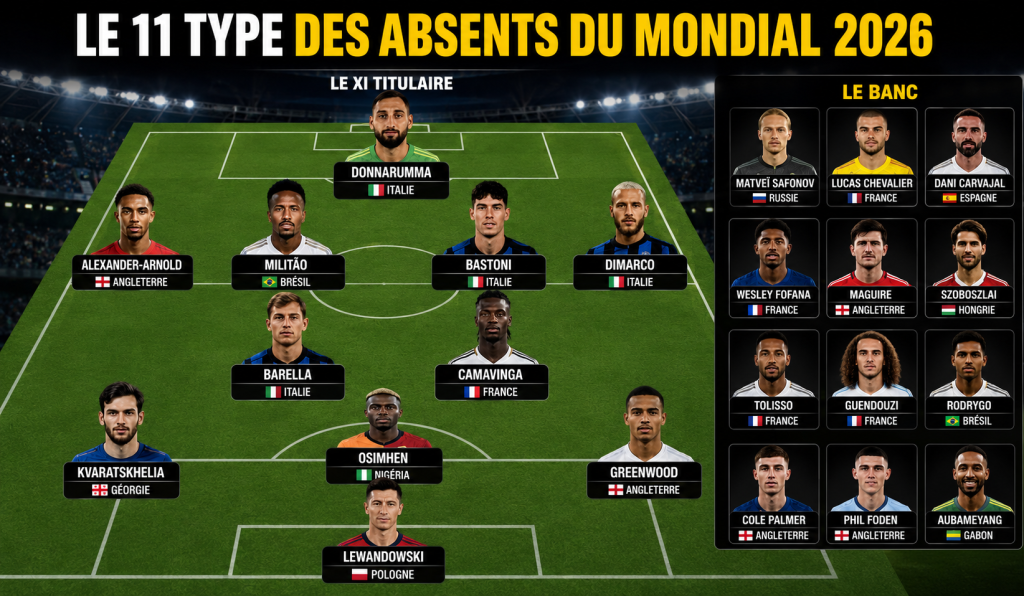 Le 11 type des joueurs qui vont manquer la Coupe du Monde 2026 Le 11 type des absents du Mondial
